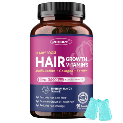 ZEBORA Biotin Gummies for Hair, Skin & Nails | Biotin, Zinc & Vitamins – 90 Blueberry Gummies