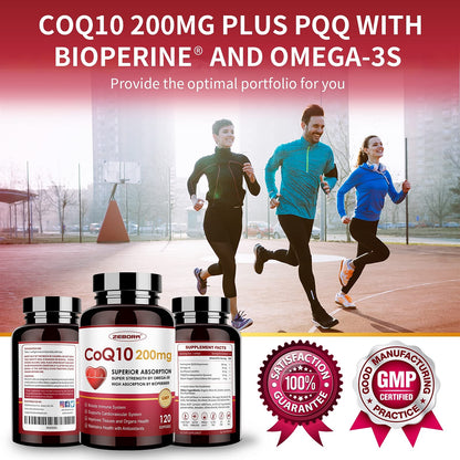 ZEBORA CoQ10-200mg Softgels with PQQ, BioPerine & Omega-3 – 120 Servings