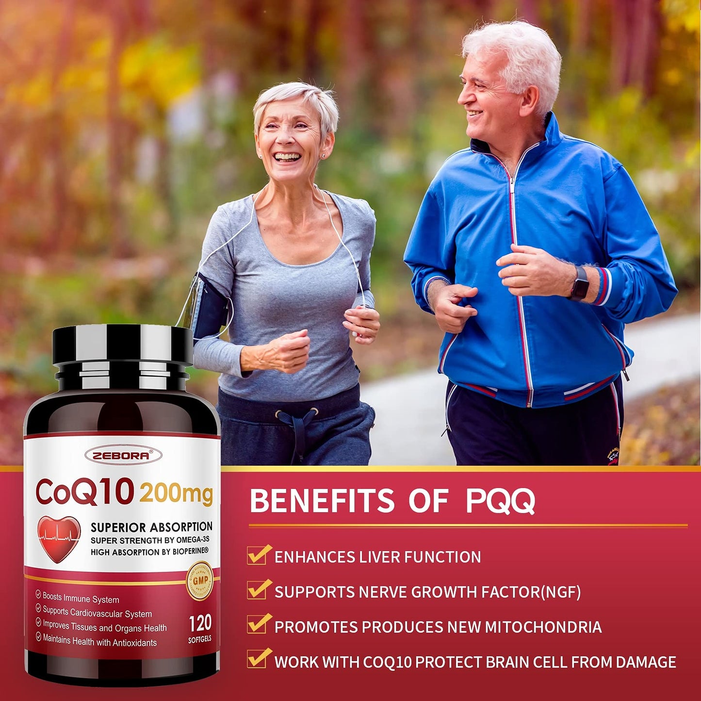 ZEBORA CoQ10-200mg Softgels with PQQ, BioPerine & Omega-3 – 120 Servings