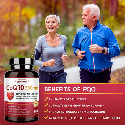 ZEBORA CoQ10-200mg Softgels with PQQ, BioPerine & Omega-3 – 120 Servings