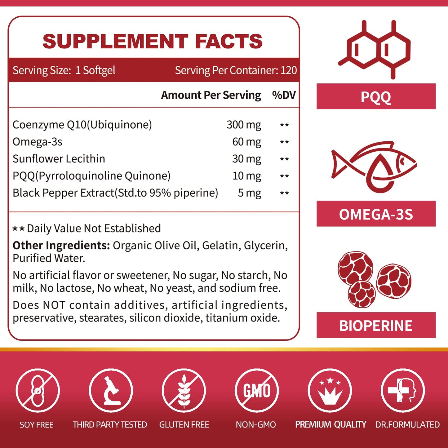 ZEBORA CoQ10 300mg Softgels with PQQ, BioPerine & Omega-3 – 120 Servings | High-Absorption Coenzyme Q10