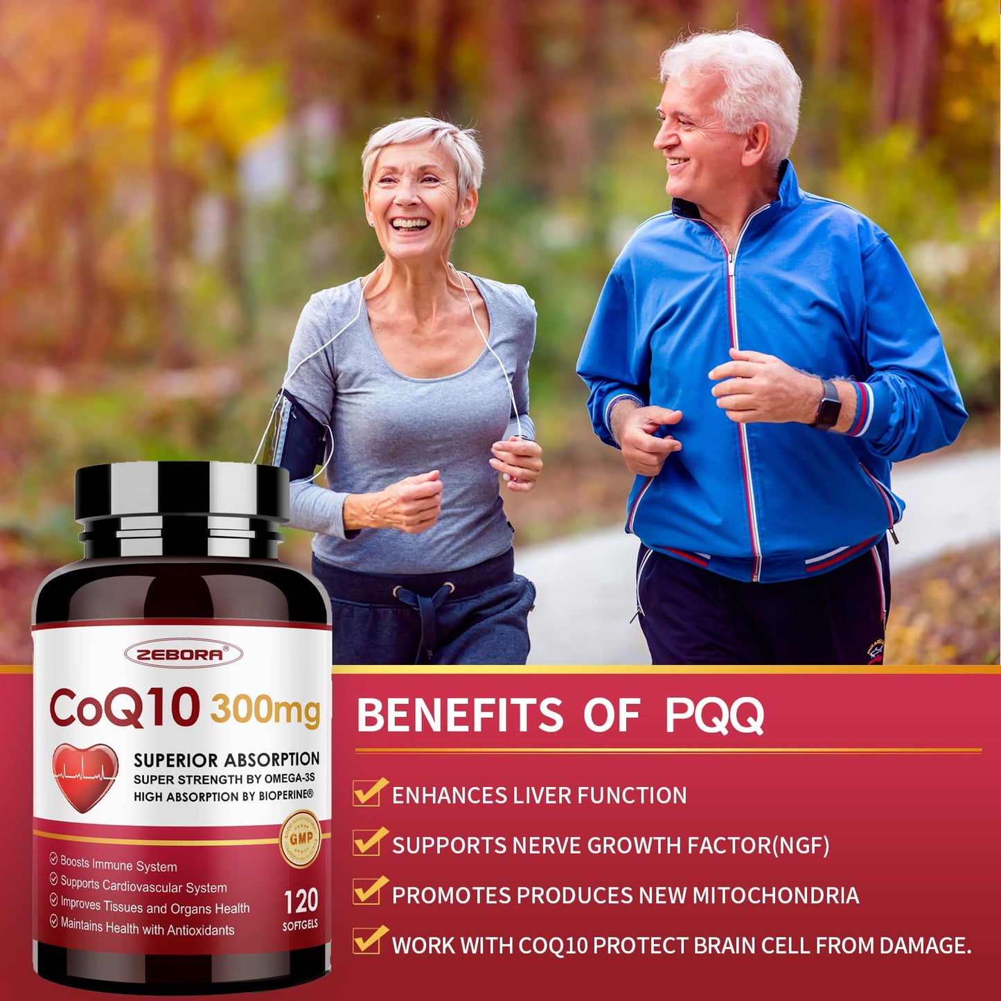 ZEBORA CoQ10 300mg Softgels with PQQ, BioPerine & Omega-3 – 120 Servings | High-Absorption Coenzyme Q10