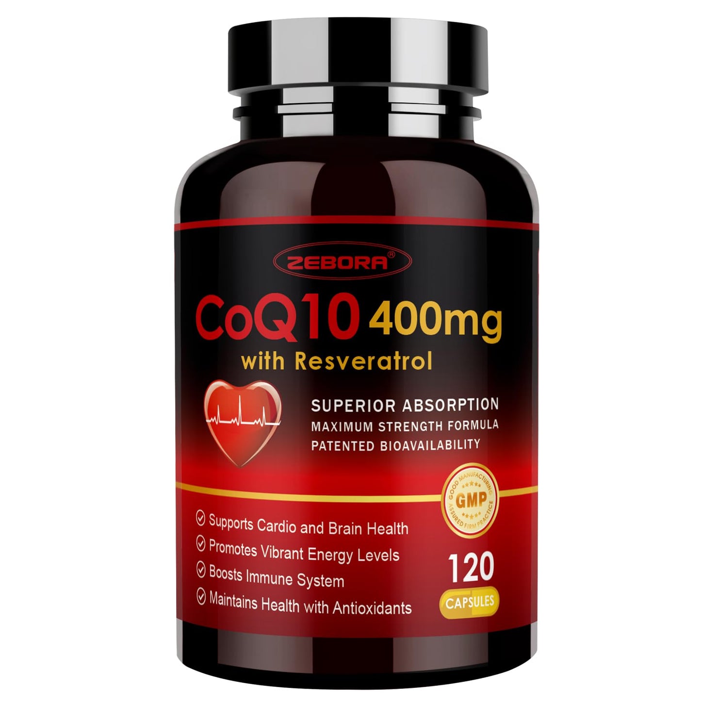 ZEBORA CoQ10 400mg with Trans-Resveratrol, PQQ & Vitamin E – High Absorption CoQ10 with BioPerine