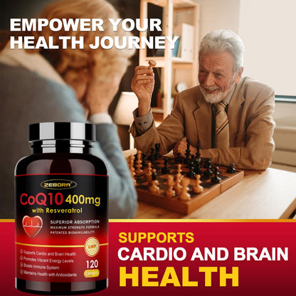 ZEBORA CoQ10 400mg with Trans-Resveratrol, PQQ & Vitamin E – High Absorption CoQ10 with BioPerine