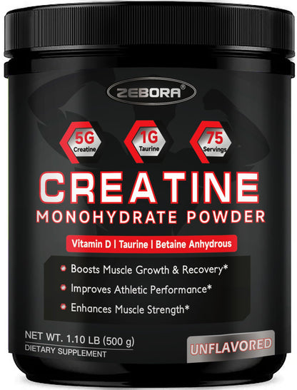 ZEBORA Micronized Creatine Monohydrate Powder – 5G Creatine, 75 Servings
