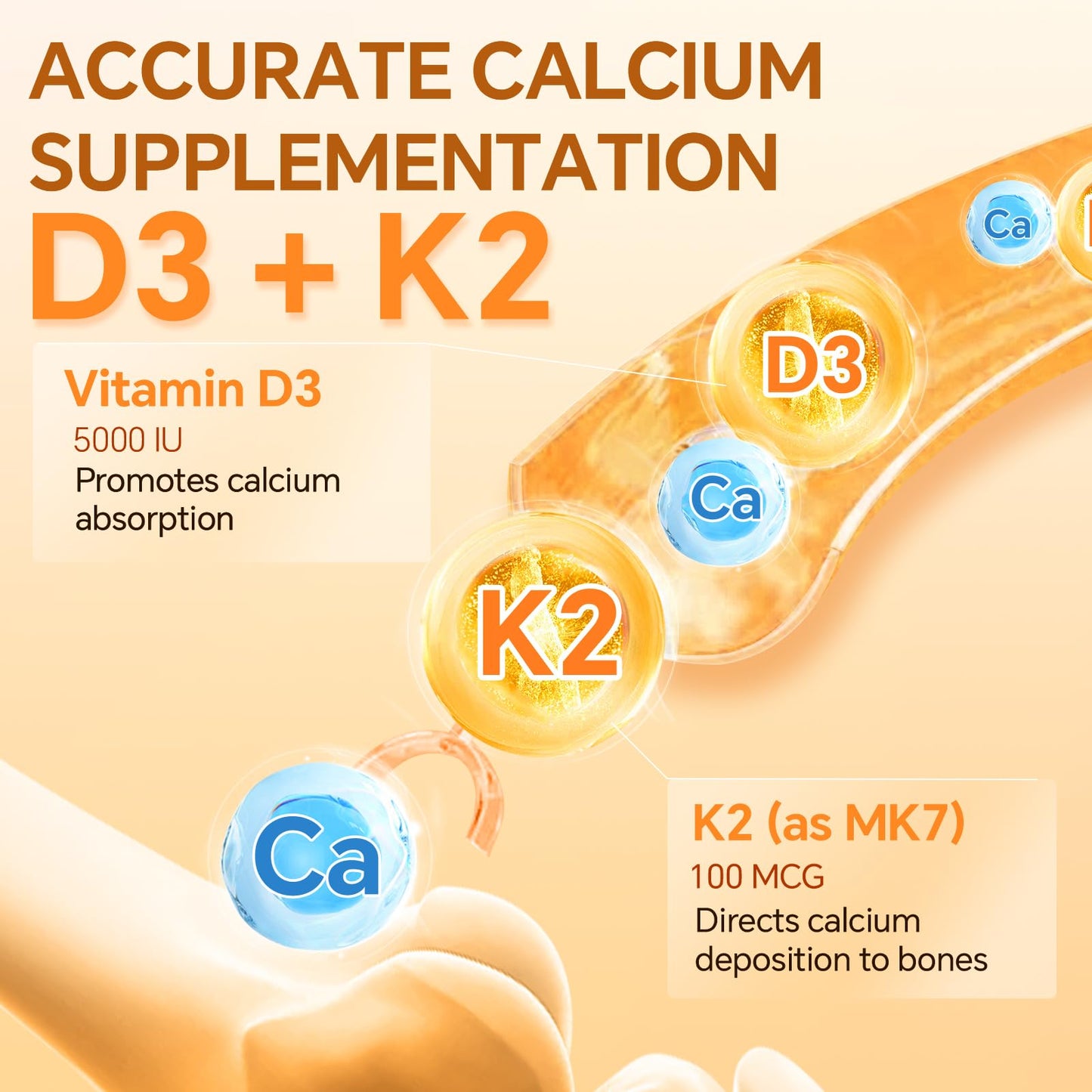 ZEBORA Vitamin D3+K2 5000 IU (MK-7 100 mcg) - 120 Capsules