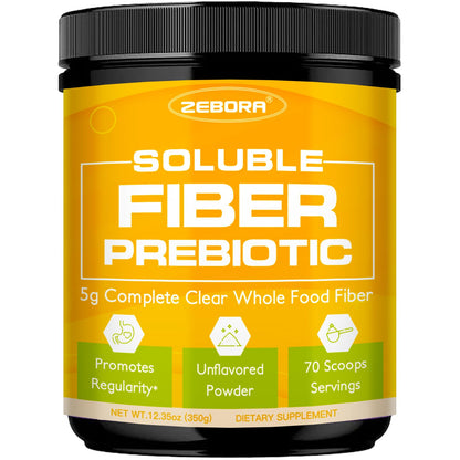 ZEBORA Fiber Supplement Powder | Unflavored Prebiotic with Acacia – Digestive Health, Regularity and Hunger Control | Gluten Free, No Sugar Added | 70 Servings