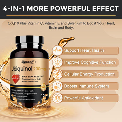 ZEBORA Ubiquinol CoQ10 200mg Softgels - Max Absorption, Heart Health