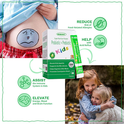ZEBORA Kids Probiotic & Prebiotic Powder (3+) – 5B CFU, 30 Packets, Non-GMO, Gluten-Free