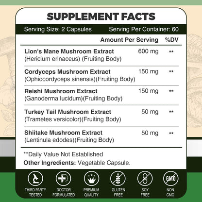 ZEBORA Lion's Mane Capsules – Memory, Focus & Immune Support | 120 Vegan