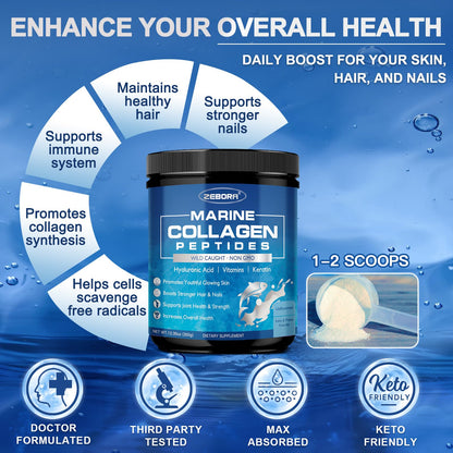 ZEBORA Marine Collagen Peptides Powder with Hyaluronic Acid & Keratin | 35 Servings