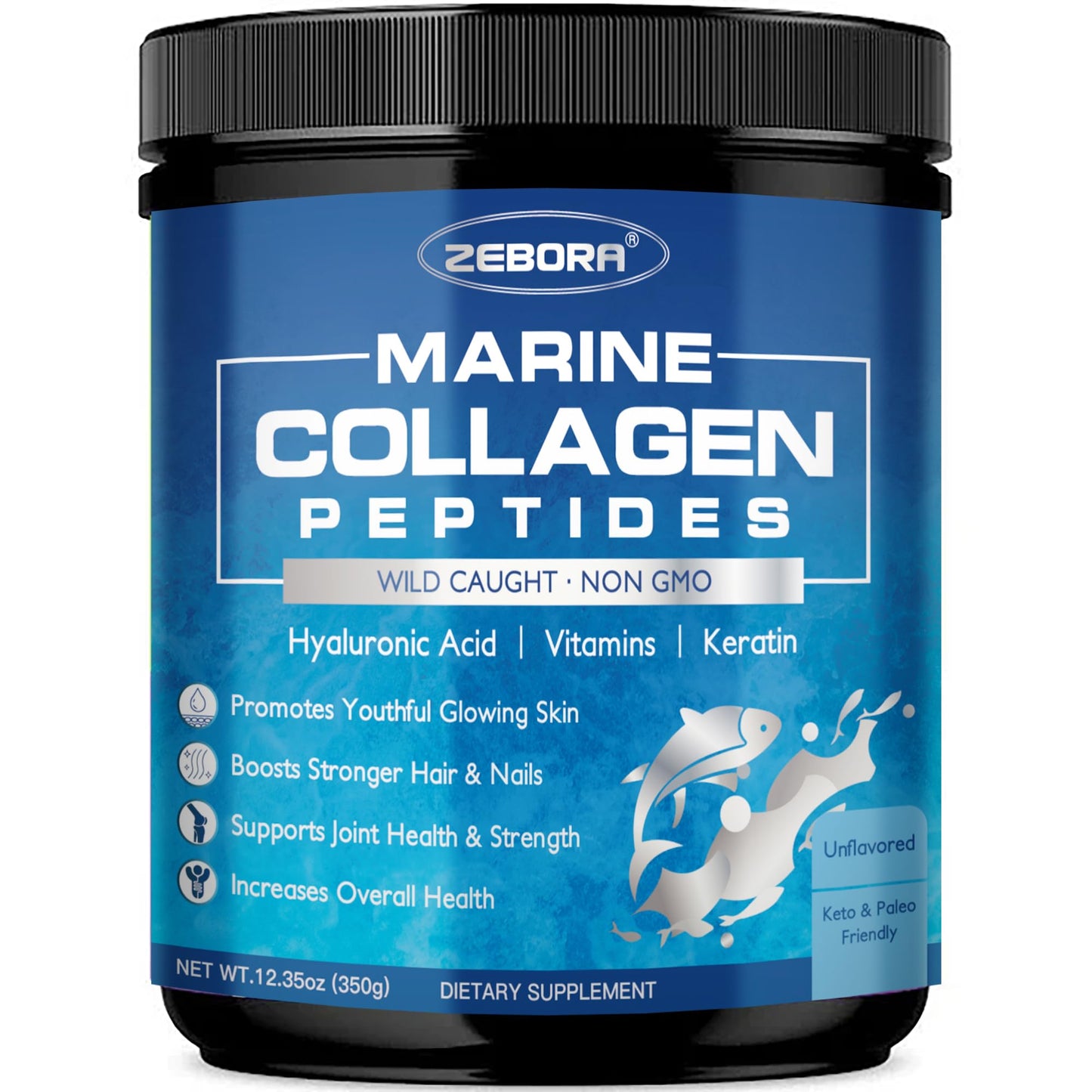 ZEBORA Marine Collagen Peptides Powder with Hyaluronic Acid & Keratin | 35 Servings