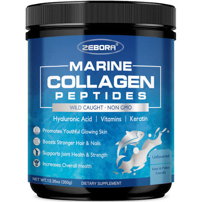 ZEBORA Marine Collagen Peptides Powder with Hyaluronic Acid & Keratin | 35 Servings