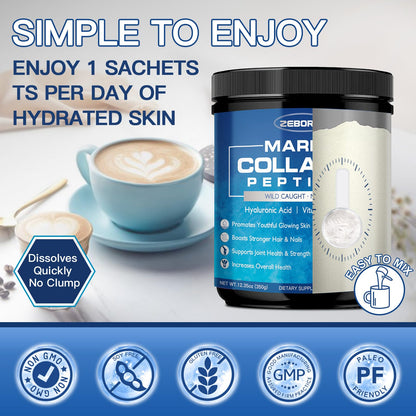 ZEBORA Marine Collagen Peptides Powder with Hyaluronic Acid & Keratin | 35 Servings