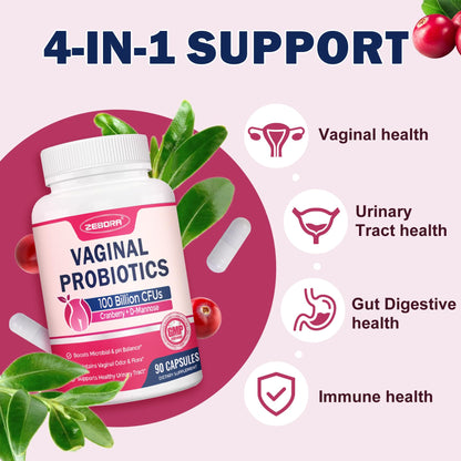 ZEBORA Vaginal Probiotics for Women - 100 Billion CFUs, 90 Veggie Capsules