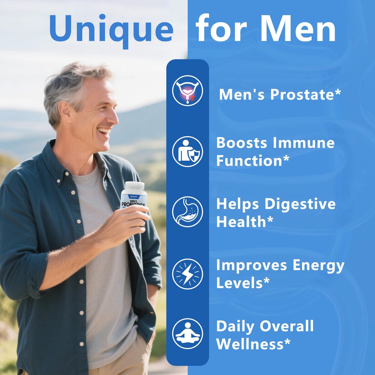 ZEBORA Probiotics for Men – 100 Billion CFU, Gut Health & Prostate Support, Cranberry & Saw Palmetto, 180 Caps