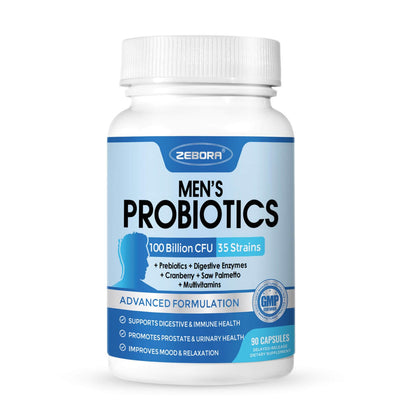 ZEBORA Probiotics for Men 100B CFU - Digestive Health & Prostate Support, Saw Palmetto, 90 Veg Capsules