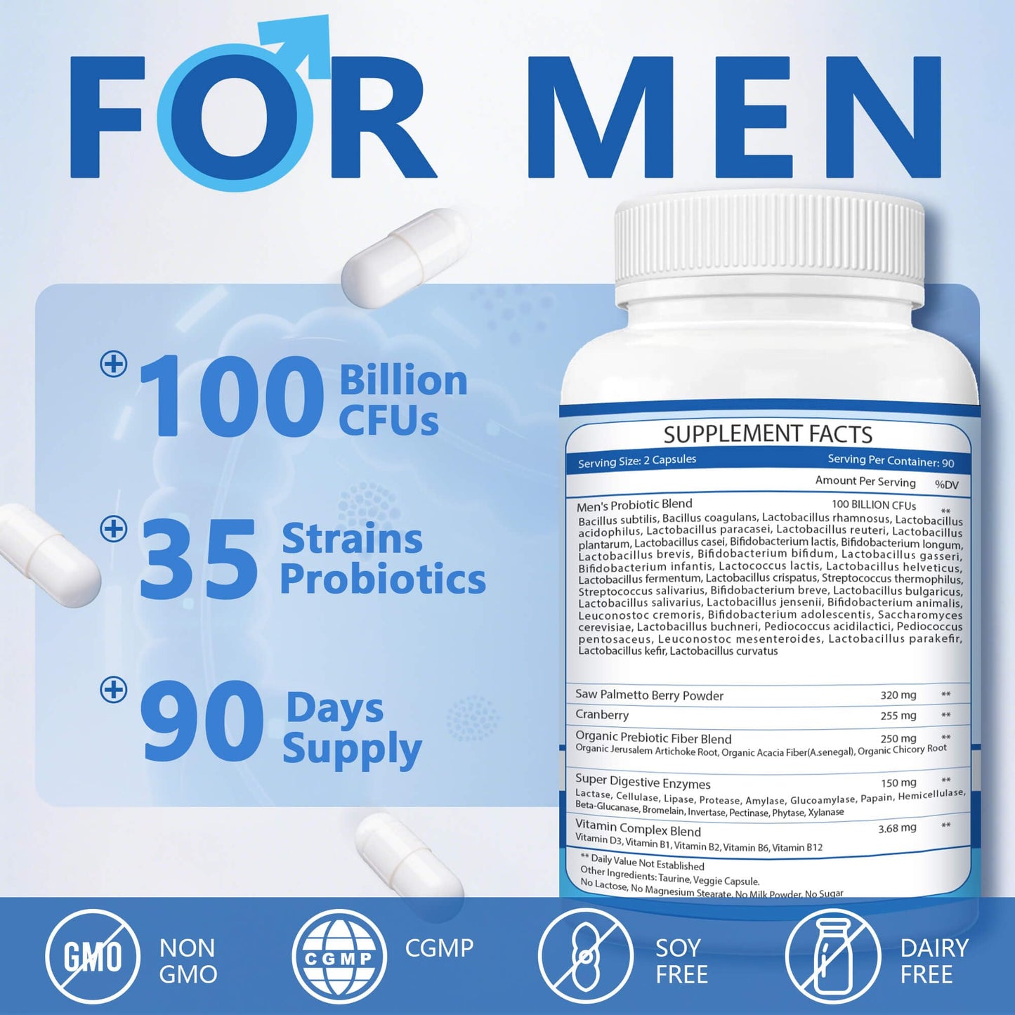 ZEBORA Probiotics for Men – 100 Billion CFU, Gut Health & Prostate Support, Cranberry & Saw Palmetto, 180 Caps