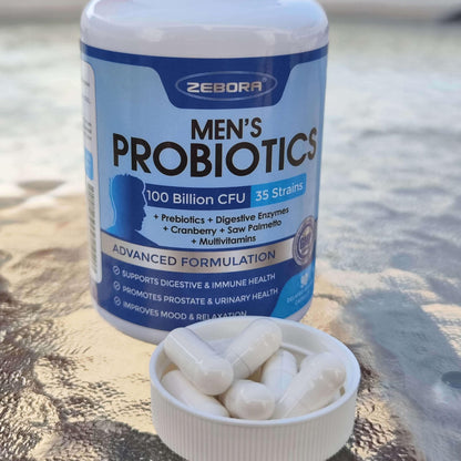 ZEBORA Probiotics for Men – 100 Billion CFU, Gut Health & Prostate Support, Cranberry & Saw Palmetto, 180 Caps