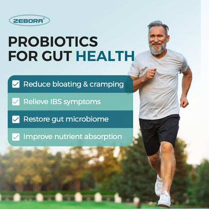 ZEBORA Probiotics for Men + Prebiotics – 60B CFUs, 10 Strains, 90 Tablets, Shelf-Stable, Gluten & Soy Free