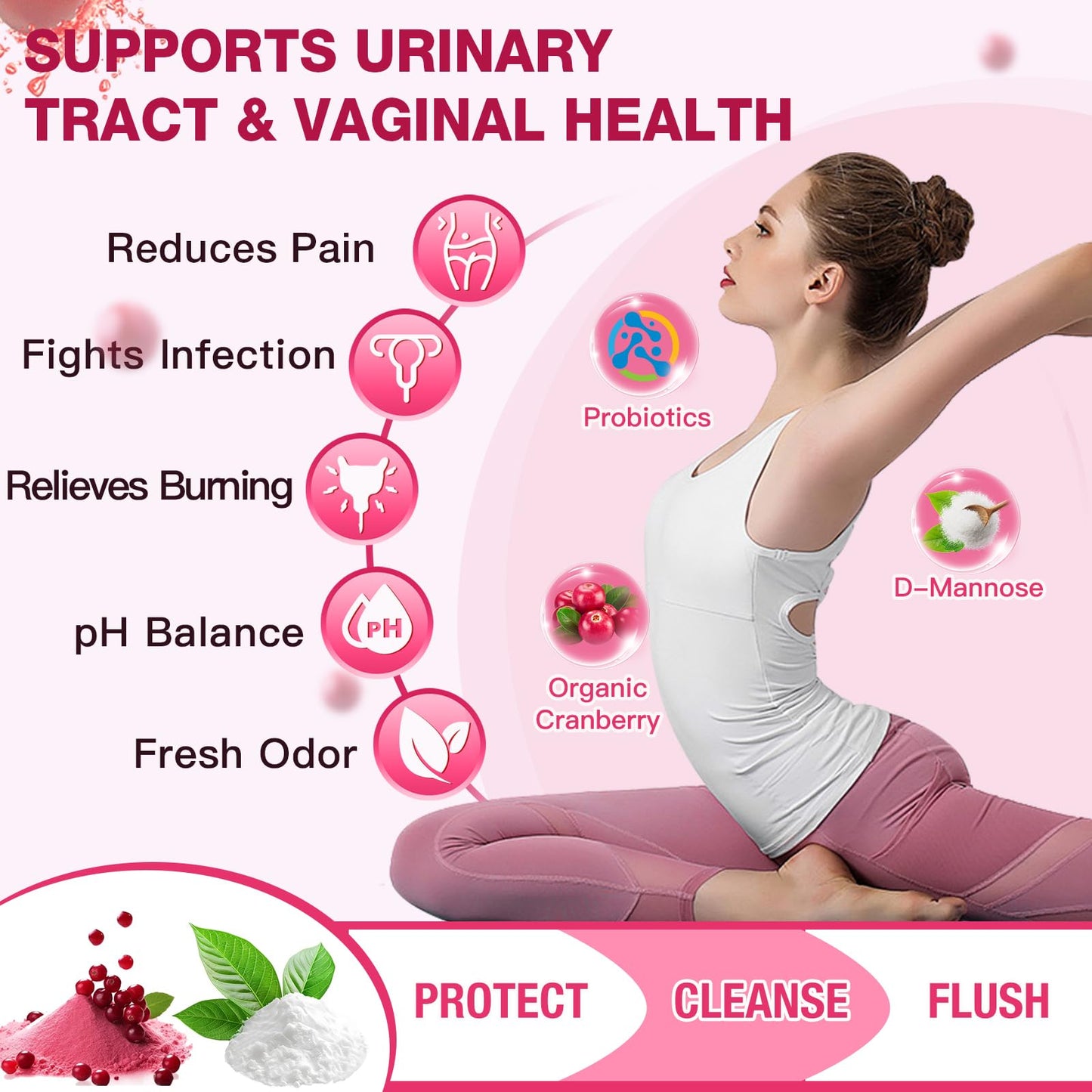 ZEBORA Probiotics for Women – Cranberry, D-Mannose, Organic Prebiotics, Vitamin C | Urinary Tract & Vaginal Health | Gluten Free | 90 Vegan Capsules