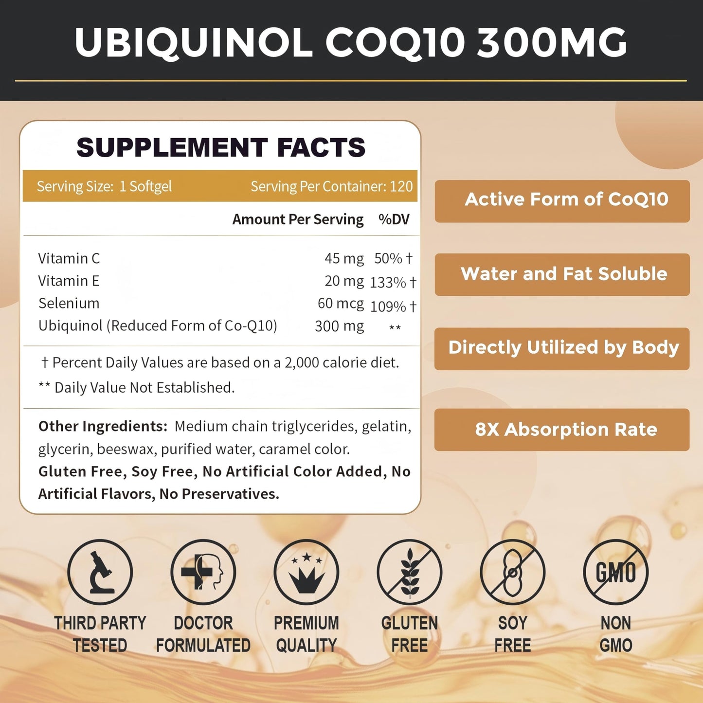 ZEBORA Ubiquinol CoQ10 300mg Softgels - 4-in-1 Heart Health & Energy, 120 Softgels