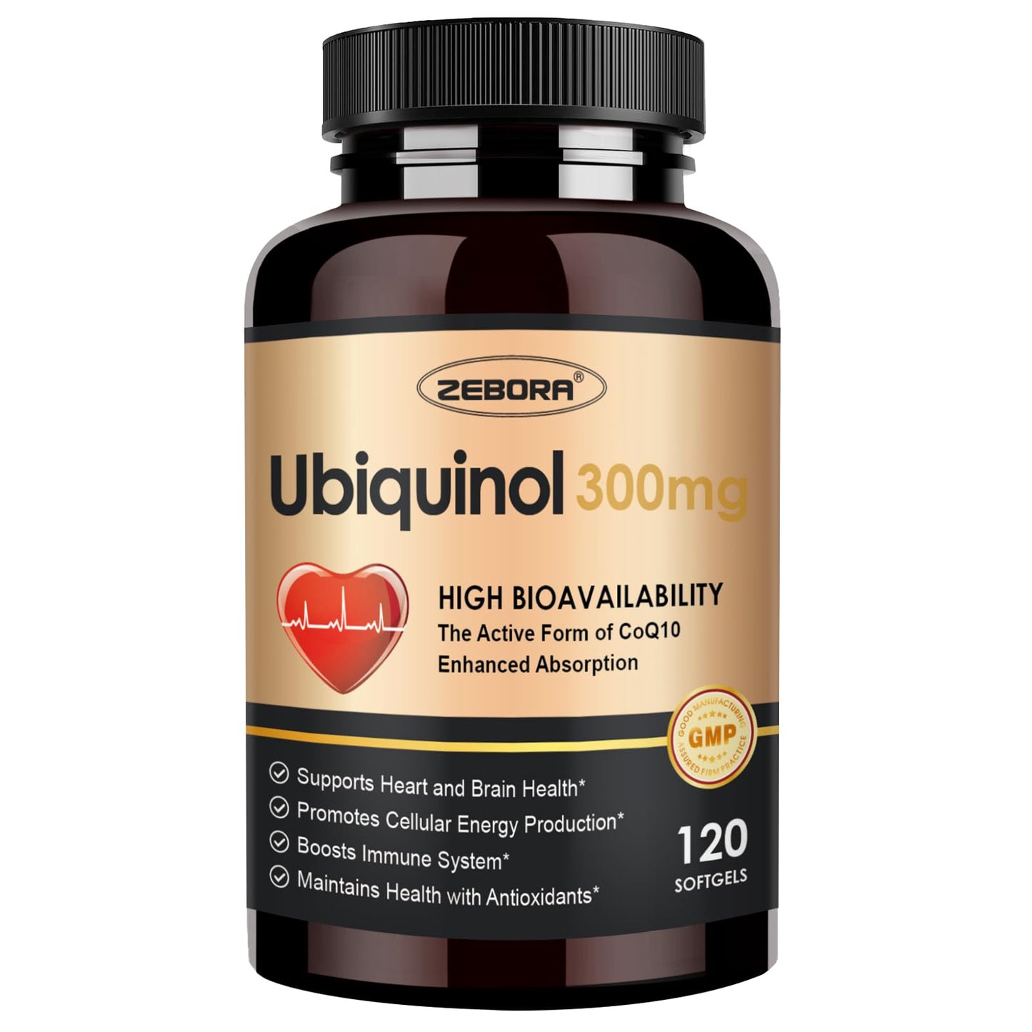 ZEBORA Ubiquinol CoQ10 300mg Softgels - 4-in-1 Heart Health & Energy, 120 Softgels
