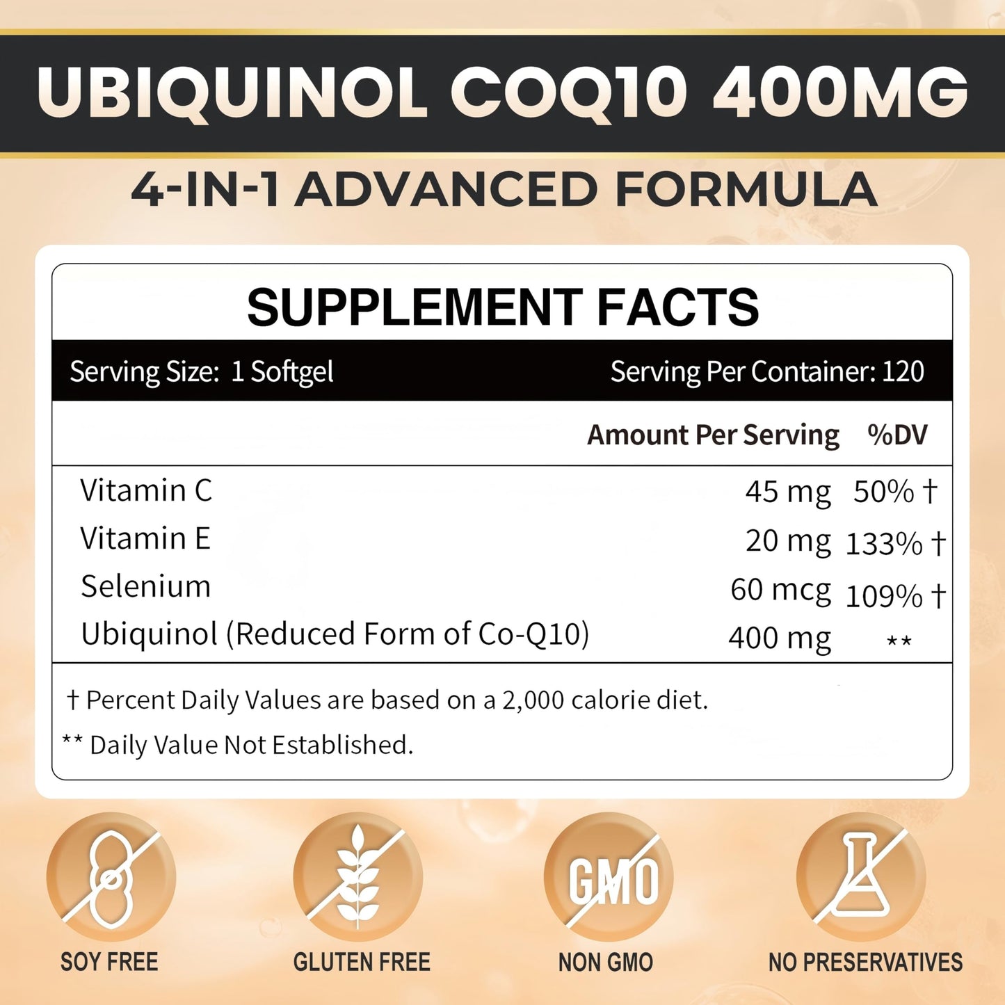 ZEBORA Ubiquinol CoQ10 400mg Softgels – 120 Count, Max Absorption, 4-in-1 Antioxidant for Heart Health & Energy