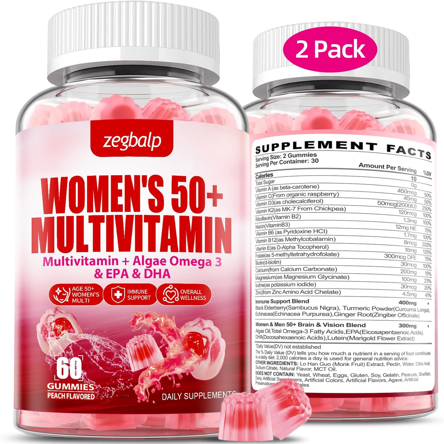 ZEGBALP Sugar-Free 50+ Multivitamin Gummies | Calcium & Zinc