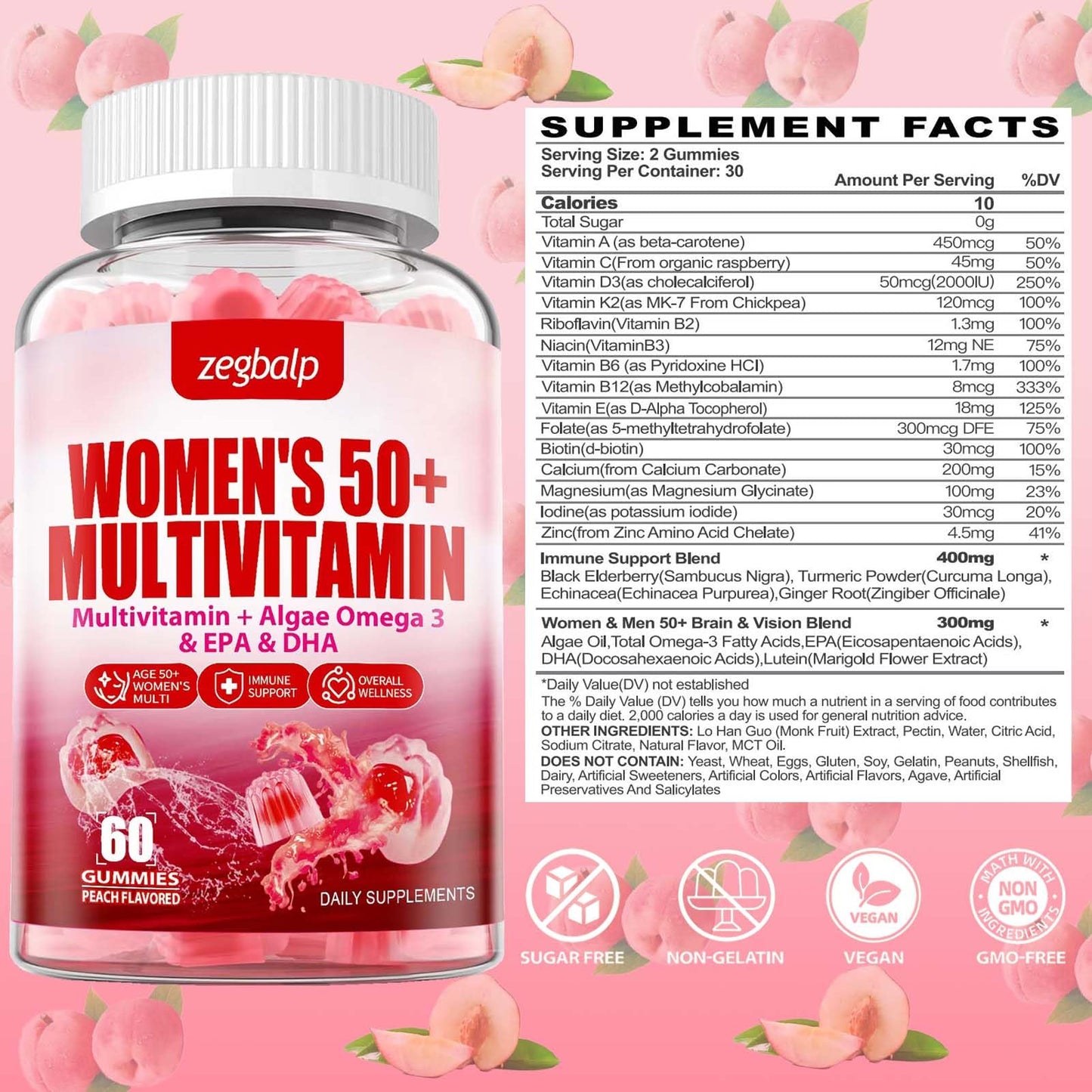 ZEGBALP Sugar-Free 50+ Multivitamin Gummies | Calcium & Zinc
