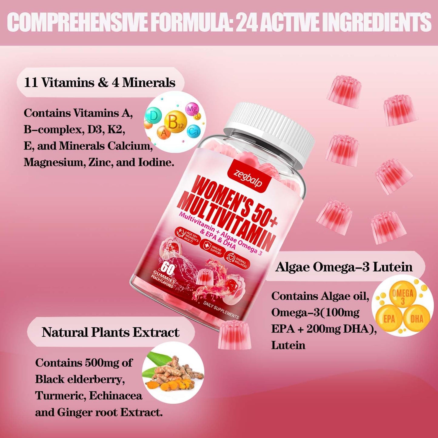 ZEGBALP Sugar-Free 50+ Multivitamin Gummies | Calcium & Zinc