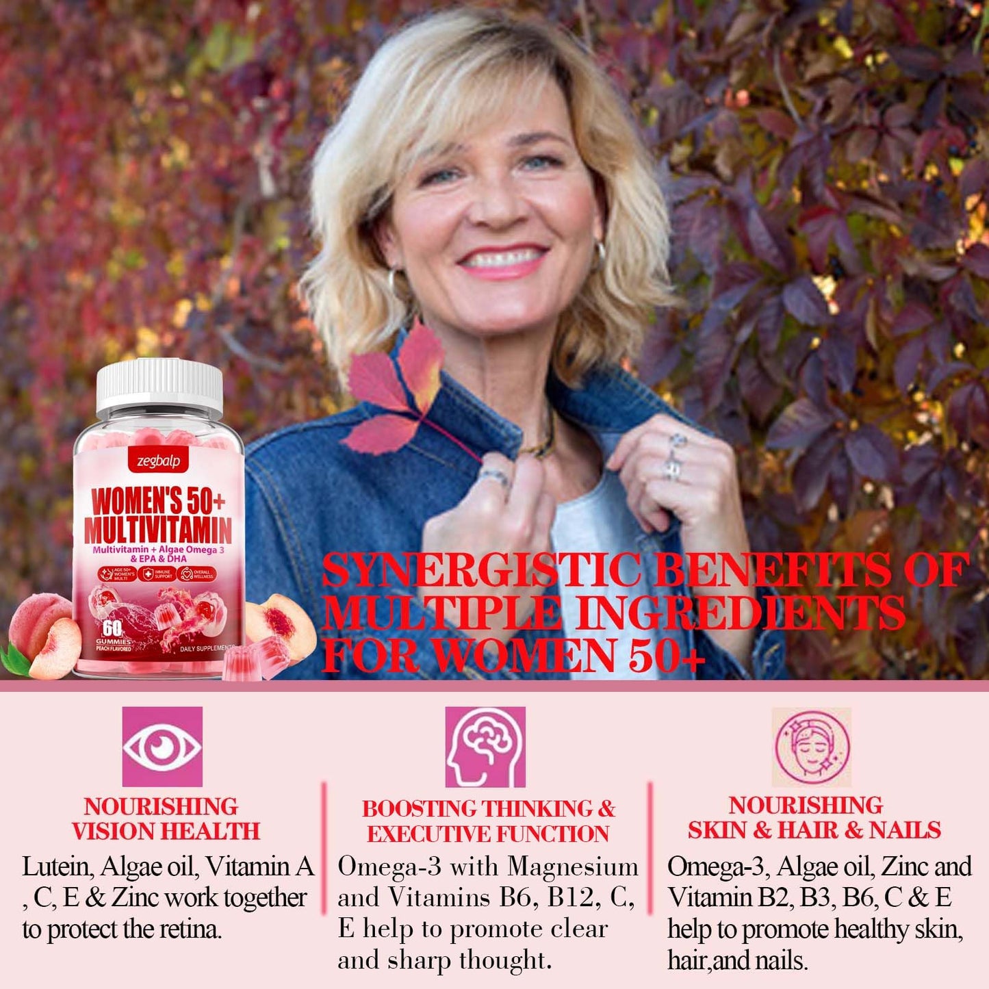 ZEGBALP Sugar-Free 50+ Multivitamin Gummies | Calcium & Zinc
