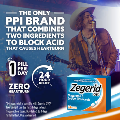 Zegerid OTC 24-Hour Heartburn Relief | Omeprazole 20 mg + Sodium Bicarbonate | 42 Capsules