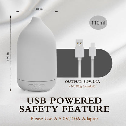 ZEIGGA LAB 100ml Ceramic Essential Oil Diffuser - Large Room, 5 Timers, Auto-Off, Warm Ambient Light