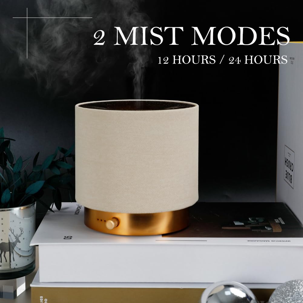 ZEIGGA LAB Elegant Fabric Aroma Diffuser - Quiet USB Diffuser with Soft Night Light (M35-Gold)