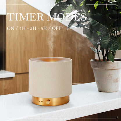 ZEIGGA LAB Elegant Fabric Aroma Diffuser - Quiet USB Diffuser with Soft Night Light (M35-Gold)