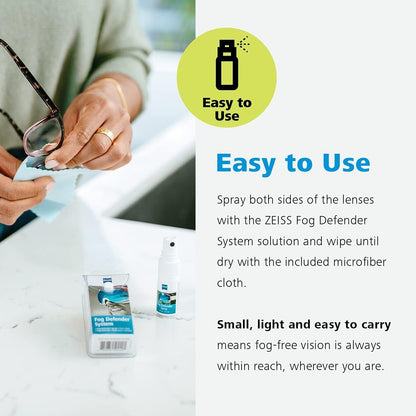 ZEISS Fog Defender Anti-Fog Kit for Glasses – 2 Pack (2 Sprays, 2 Cloths)