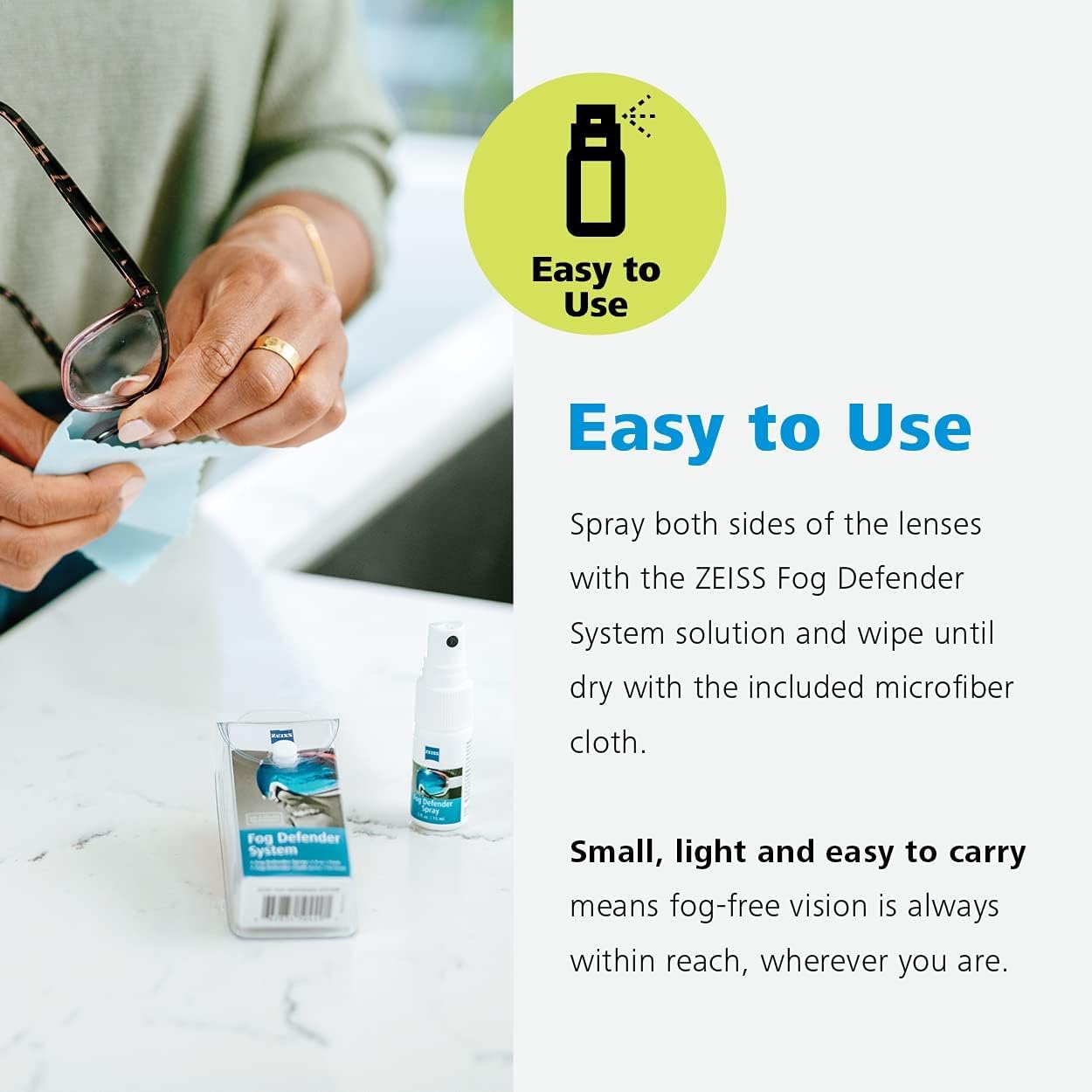 ZEISS Fog Defender System Anti-Fog Kit for Glasses – 3 Pack (3 Bottles & 3 Microfiber Cloths)