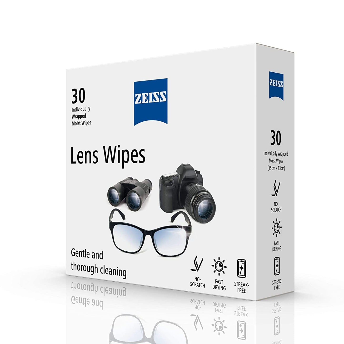 ZEISS Lens Cleaning Wipes – Pre-Moistened, Individually Wrapped (30 Count) for Coated Lenses, Glasses, Binoculars, Cameras & Scopes