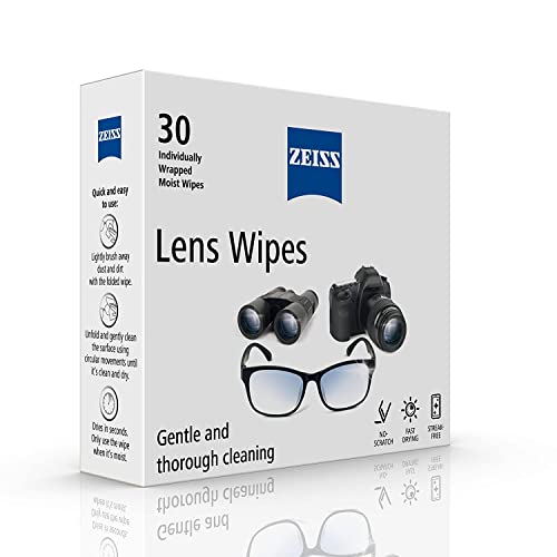 ZEISS Lens Cleaning Wipes – Pre-Moistened, Individually Wrapped (30 Count) for Coated Lenses, Glasses, Binoculars, Cameras & Scopes