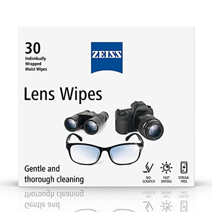 ZEISS Lens Cleaning Wipes – Pre-Moistened, Individually Wrapped (30 Count) for Coated Lenses, Glasses, Binoculars, Cameras & Scopes