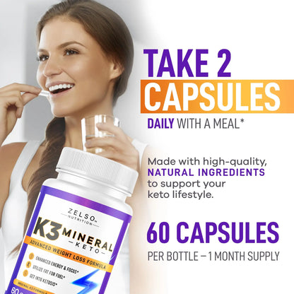 ZELSO K3 Mineral Pills (2 Pack) for Keto Support – Vegan, USA Made BritishVita | Premium UK Vitamins & Wellness Supplements