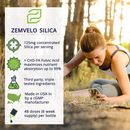 Zemvelo Liquid Ionic Silica - Hair, Skin & Nails Nutrition | Collagen & Joint Support | 8 oz