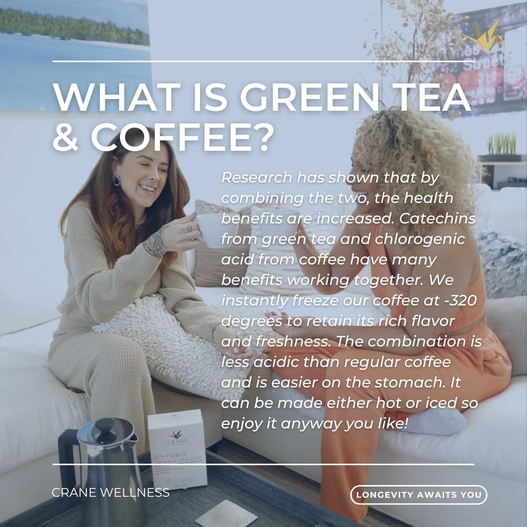 ZEN ENERGY GREEN TEA AND COFFEE BLEND - Made in Japan, Non-Gmo | 30 Individual Sachets | Hot or Iced
