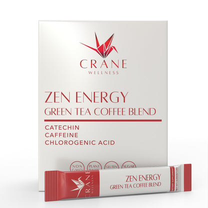 ZEN ENERGY GREEN TEA AND COFFEE BLEND - Made in Japan, Non-Gmo | 30 Individual Sachets | Hot or Iced