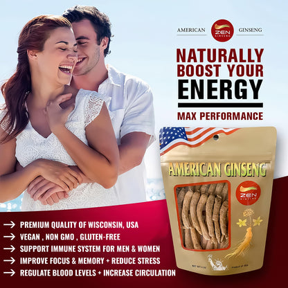 Zen Ginseng 4 oz Wisconsin Ginseng Root - Non-GMO & Gluten Free