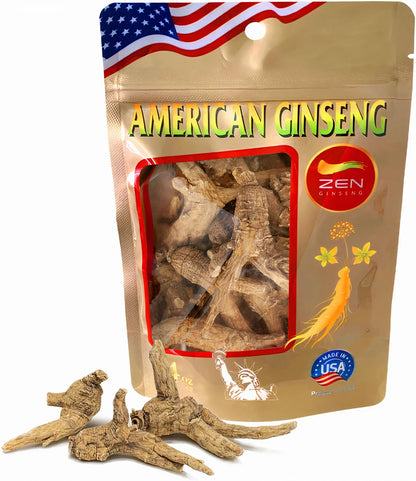 Zen Ginseng - 4 oz Bag of Untrimmed American Ginseng - Non-GMO, Gluten Free. Add This Ginseng in Soup, Tea, Coffee, juices, Smoothies and Baking (Barrel Root 4 oz Bag)