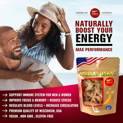 Zen Ginseng - 4 oz Bag of Untrimmed American Ginseng - Non-GMO, Gluten Free. Add This Ginseng in Soup, Tea, Coffee, juices, Smoothies and Baking (Barrel Root 4 oz Bag)
