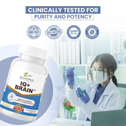ZEN LIFE HERB IQ+ Brain - Caffeine-Free, Clinically Tested Focus, Concentration, Memory & Energy | 30 Softgels
