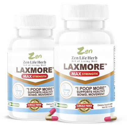 ZEN LIFE HERB LAXMORE – Poop More Max Strength, 100% Natural Plant-Based Supplement (120 Capsules)
